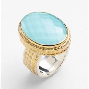 Anna Beck Turquoise Cocktail Ring Oval Gold 7